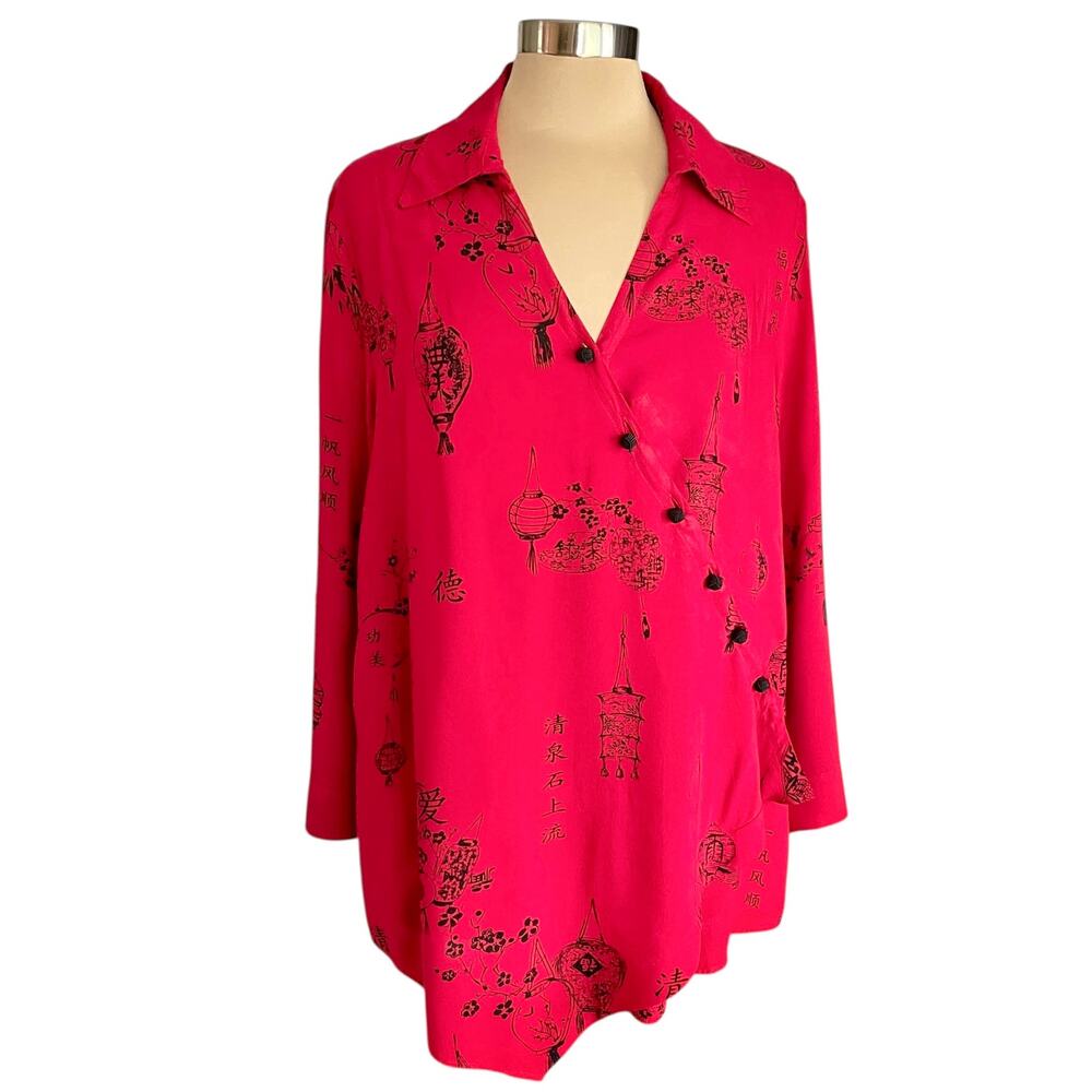 Soft Surroundings Hot Pink Asymmetrical Button-Front Blouse